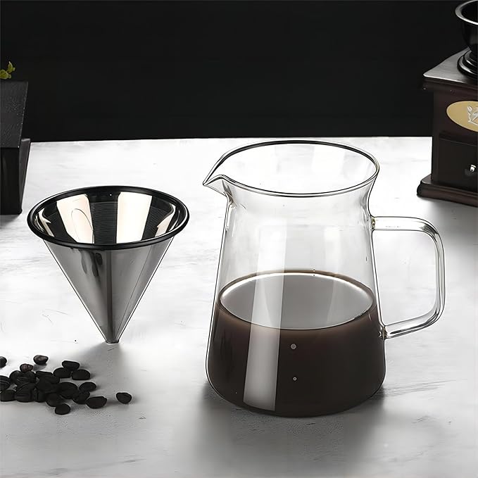 Pour Over Coffee Dripper, Paperless Stainless Steel Coffee Filter Reusable Cone Coffee Maker for Home Cafe