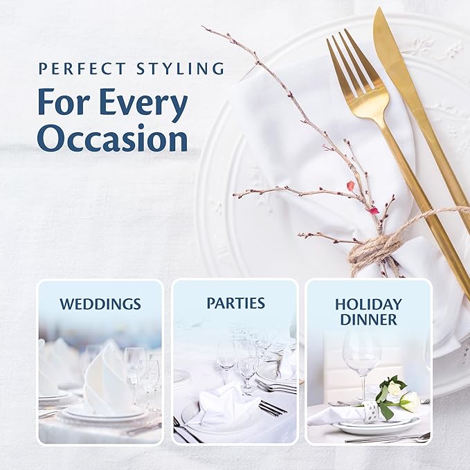 Elegant Restaurant Quality 100% Cotton Dinner Table Cloth Napkins with Clean- Lined Hemmed Edges, Bulk Set, Square 20" x 20'' for Weddings, Hotels, Restaurants, and Classy Home Dinners (180)