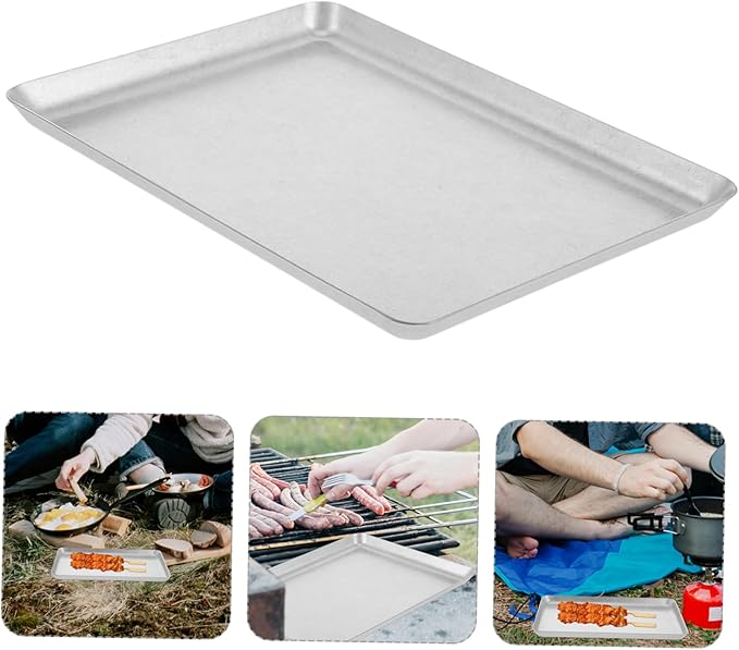 Stainless Steel Serving Tray Capacity BBQ Plate for Skewers Utensil Organization Outdoor Events Vintage Design for Kitchen Dining