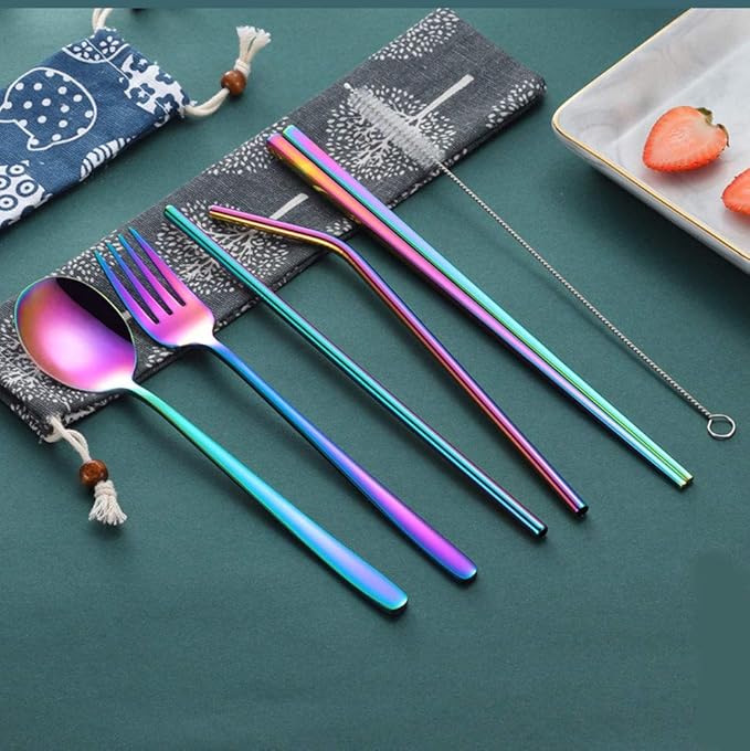 3pcs/6pcs Set Cutlery Dinnerware 304 Stainless Steel Flatware Set Tableware Dinner Spoon Fork Chopsticks Sucker Flatware Serving Sets (Black - 6pcs)