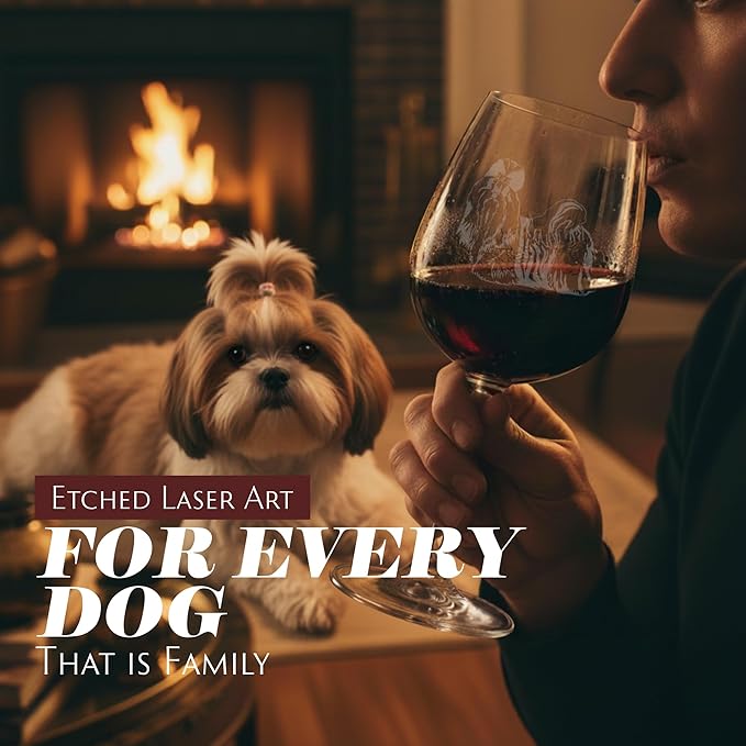 Etched Laser Art Personalized Dog Themed Etched Wine Glass - Custom Dog Breed Wine Glasses, Ideal for Pet Lovers, Unique Birthday Gift for Men & Women, Personalized Gift - Shih Tzu, 12.75 oz
