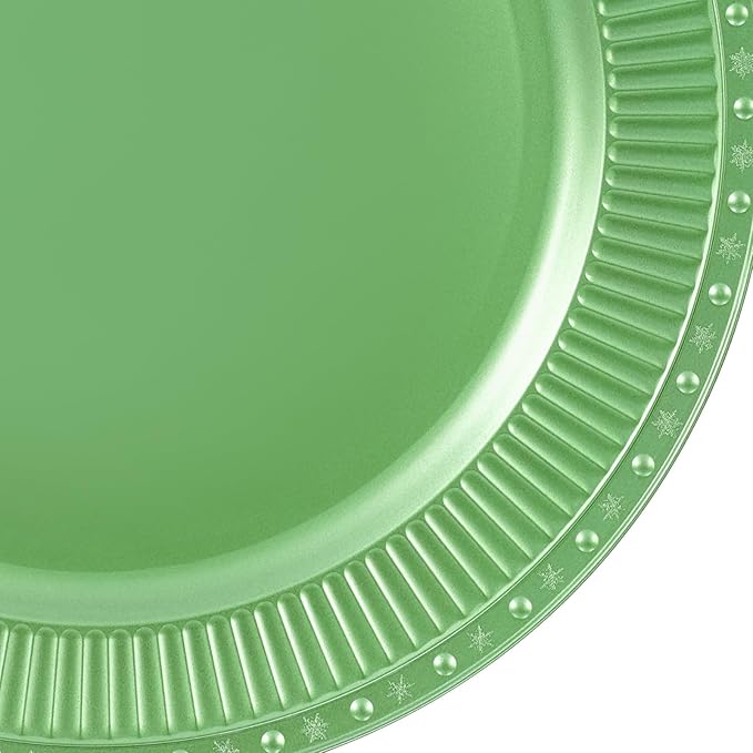 100 Pcs Antique Charger Plates Bulk 13 Inch Embossed Rim Plastic Party Dinner Plate Chargers Round Decorative Server Plate for Wedding Party Event Tableware (100pcs-green3)