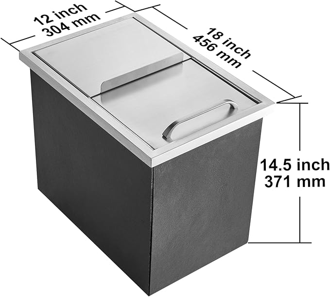Happybuy Drop in Ice Chest 18L x 12W x 14.5H Inch Stainless Steel Ice Cooler with Sliding Cover Drop in Ice Bin Included Drain-Pipe and Drain Plug for Cold Wine Beer