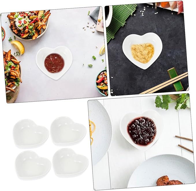 PRETYZOOM 4pcs Heart-shaped Ceramic Dipping Bowl Snack Bowl Appetizer Plate Small Sauce for Condiments Stylish Decor
