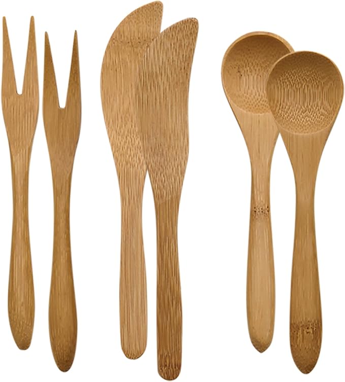 Maison du Fromage Reusable Charcuterie Serving Tools, Burnished Bamboo, 2 Sets of 6-Pieces