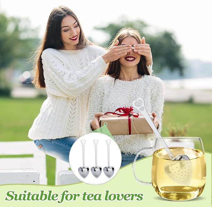 30 Pieces Tea Infuser for Loose Leaf Tea, Heart Shaped Tea Strainer Spoons Stainless Steel Long Grip Tea Filter Mesh Tea Steeper for Tea Party Accessories