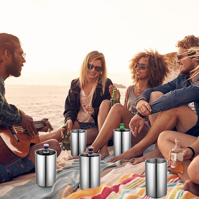 6 Pack Wine Chiller Bucket Wine Bottles Cooler Bulk, Stainless Steel Double Wall Insulated Champagne Ice Bucket for Parties,Fits for 750 ml Bottles(Silver)