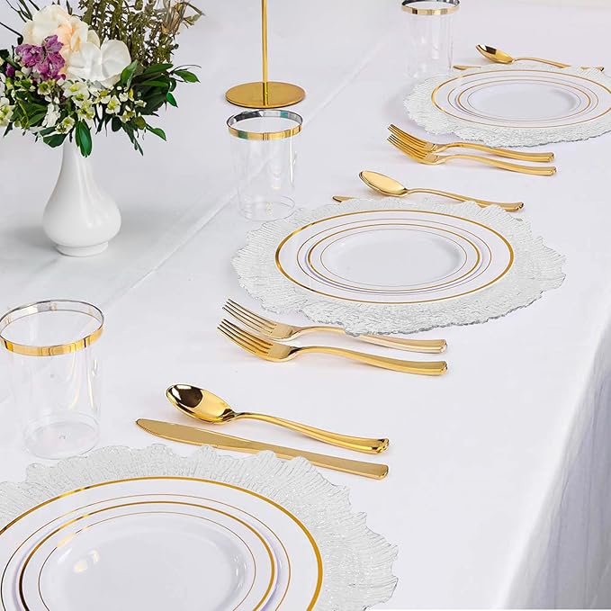 MAONAME 13" Clear Charger Plates, Round Reef Chargers for Dinner Plates, Plastic Plate Chargers for Table Setting, Wedding Decor, Set of 12