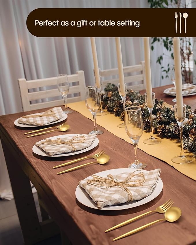 Stapava 40-Piece Matte Gold Silverware Set, Stainless Steel Gold Utensils Flatware Set for 8, Satin Finish Cutlery Include Forks Spoons and Knives Set for Home and Restaurant, Dishwasher Safe