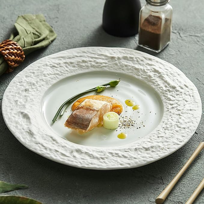 Rock relief Western steak plate, ceramic pasta Western snack plate - 8 inches