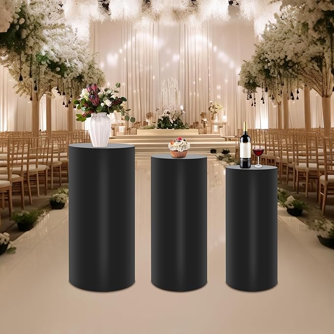 Eapmic Pedestal Stands for Party, Cake Pedestal Stand, Dessert Table Display Plinth Pillars, Sculpture Display Column Decoration Cube for Wedding Birthday (Black, Cylinder-3Pcs(27.56"+26"+23.62"))