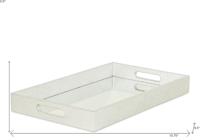 HomeRoots 16" Silver Rectangular Wood Handmade Tray with Handles