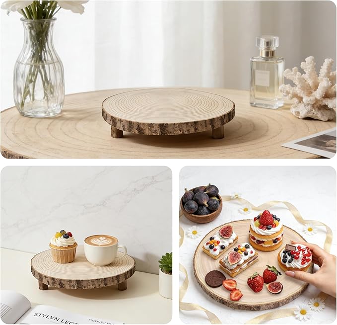 11-12 Inch Wooden Cake Stand, Rustic Wood Cake Stands for Wedding, Cupcake Stand for Dessert Display