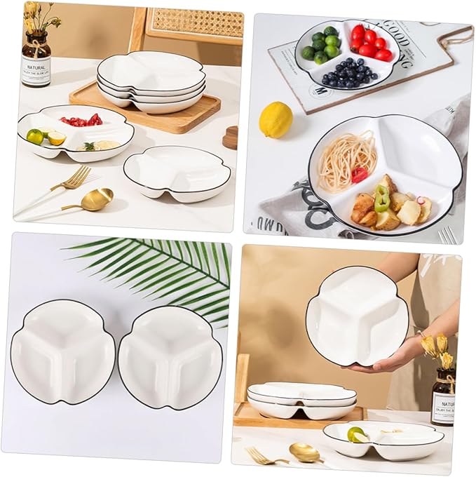 VALICLUD Ceramic Divided Serving Dish Three Compartment Plate for Portion Control Food Grade Dinnerware for Snacks Appetizers Fruits for Home and Party Use