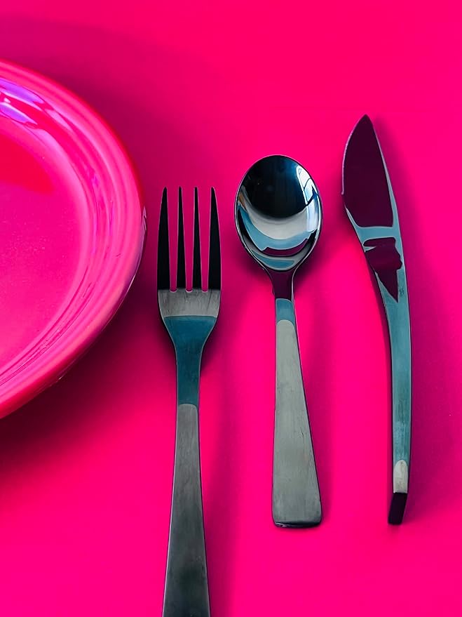 iFork BLK Collection Stainless Steel Flatware Serving Set Rises Off Tables and Surfaces. Elegant Handmade Tableware/Silverware for Home Kitchens and Restaurants | 6 Pieces iFork iSpoon iKnife Utensils