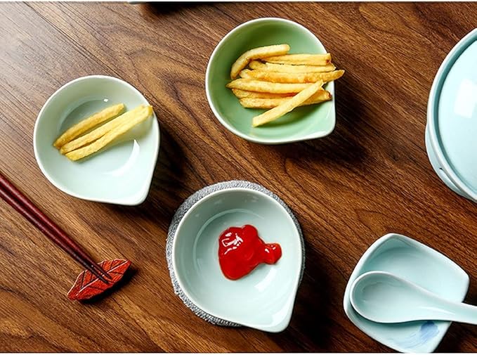 Ceramic cutlery salad bowl Dessert Plates 4.41in Cramic Appetizer Plates Soy Sauce Dishes with Handle Dipping Bowls for Vinegar Ketchup Sushi Appetizer Server Bowl for Wedding small bow