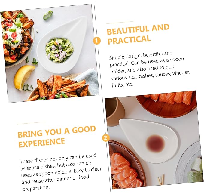 Cabilock 4pcs Sauce Dipping Plate Spoon Rest Ceramic Side Dish Bowl for Entertaining