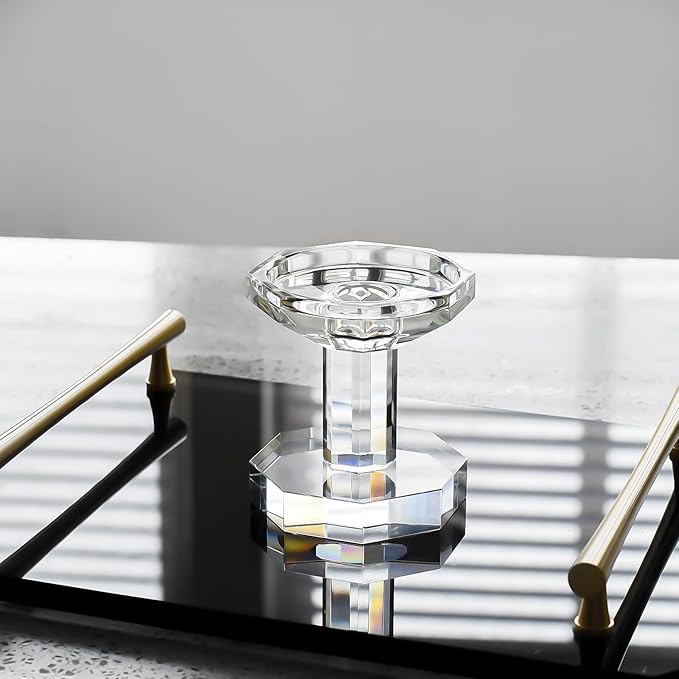 kitCom Crystal Candle Holders Set of 1, 4 Inch Tall Crystal Candlestick Holders for Taper, Long Candles - Home Decoration, Wedding, Housewarming and Graduation Gifts