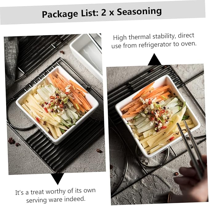 2pcs Square Ceramic Sauce Plates White Condiment Dishes Small Dipping Bowls for Sauces and Appetizers for Parties and Events