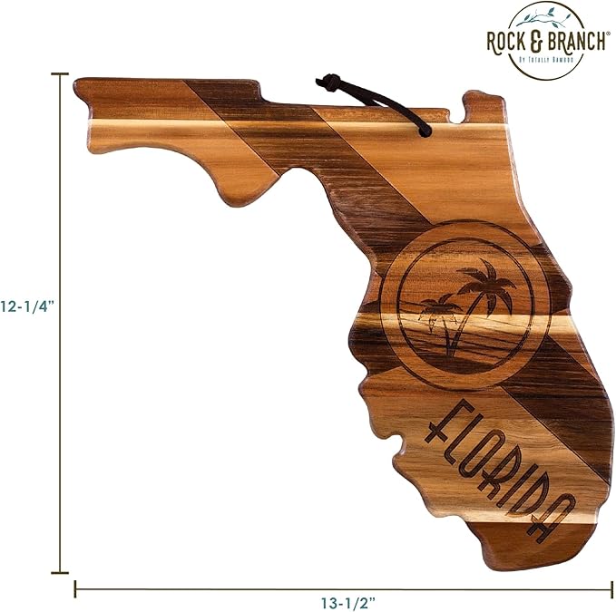 Totally Bamboo Rock & Branch Origins Series Florida State Shaped Cutting Board and Charcuterie Serving Tray, Includes Hang Tie for Wall Display