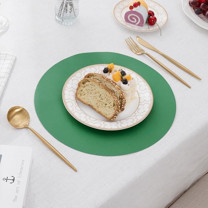 SHACOS 100 pcs Round Paper Placemats Disposable 13 inch Colored Paper Place Mats for Wedding Birthday Party Bridal Baby Shower Events Table Decoration, Dark Green
