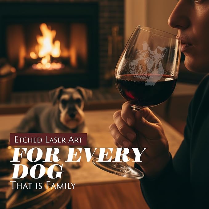 Etched Laser Art Personalized Dog Themed Etched Wine Glass - Custom Dog Breed Wine Glasses, Ideal for Pet Lovers, Unique Birthday Gift for Men & Women, Personalized Gift - Schnauzer, 12.75 oz