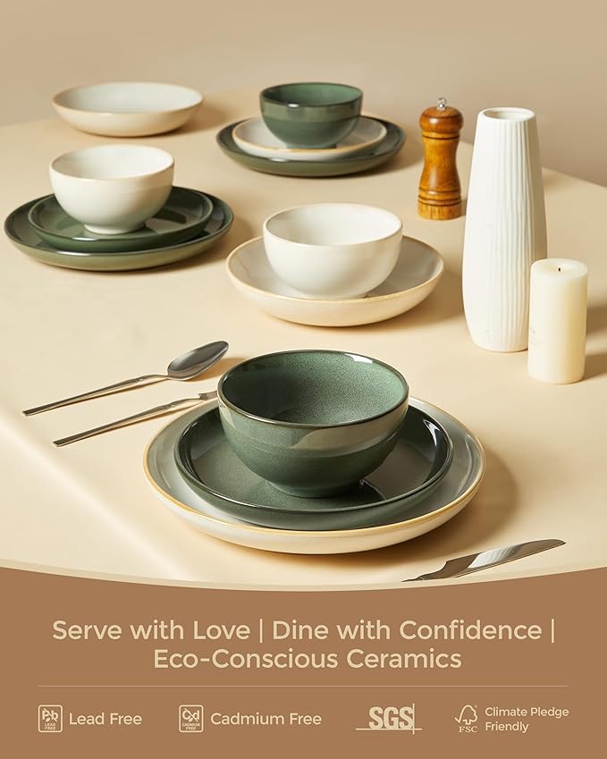 Plates and Bowls Sets for 8, 24 Piece Dinnerware Set for Large Families & Entertaining, Elegant Design, Dishwasher & Microwave Safe, Chip Resistant and Durable, Yellow White