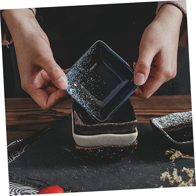 5pcs Japanese Style Ceramic Sushi Plate Multi-functional Snack Plates for Dipping Sauces Appetizers and Desserts Random Colors and