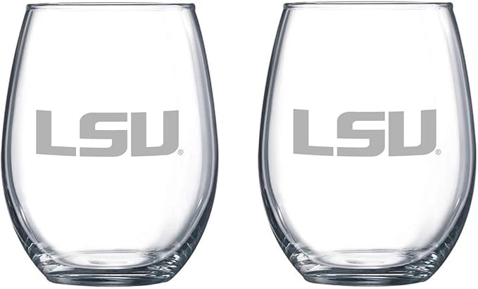 Etched Satin Frost Logo Wine or Beverage Glass Set of 2 (LSU Tigers), 15 oz, Clear