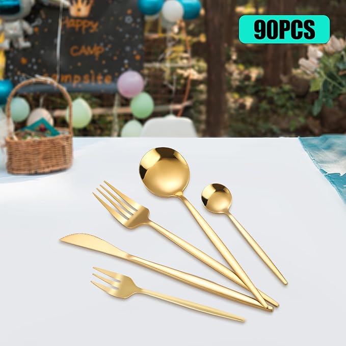 90 Piece Cutlery Set for 18, Stainless Steel Flatware Utensil Kitchen Spoon Fork,Stainless Steel Flatware Set, Kitchen Utensil Set Cutlery Tableware for Home and Restaurant