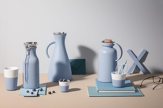 Eva Solo | 2 Lungo Tumbler Mugs | 8 oz Porcelain Coffee Cup Tumblers with Silicone-coated Grip | Dishwasher Safe | Danish Design, Functionality & Quality | Blue sky