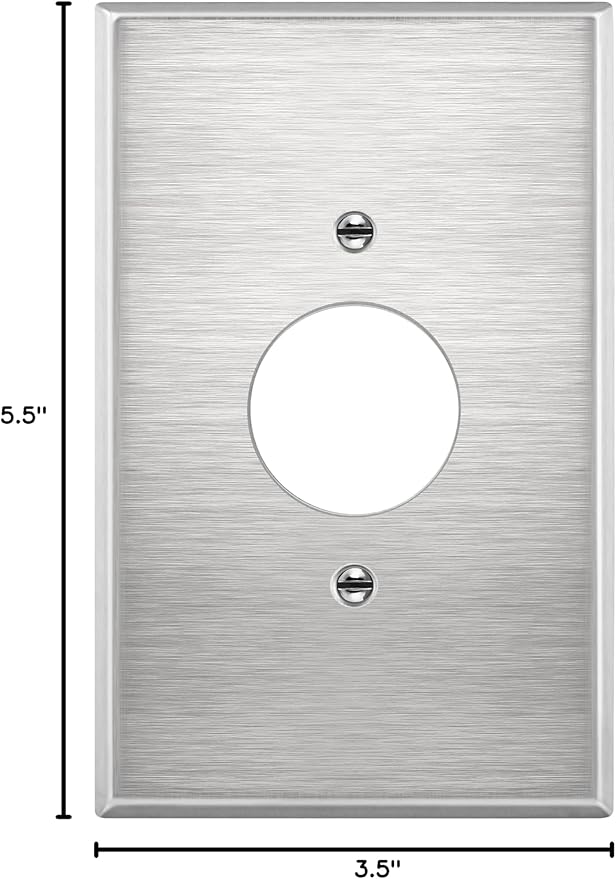 ENERLITES 1.406" Hole Single Receptacle Outlet Metal Wall Plate, Corrosive Resistant, Over Size 1-Gang 5.5" x 3.5", 7751O, 430 Stainless Steel, UL Listed, Silver