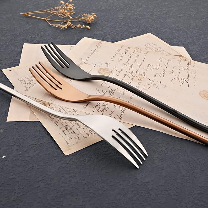 JASHII 304 Flatware Set Matte Silver Silverware Set Satin Finished 18/8 Stainless Steel Cutlery Set with Round Handle 24 Piece Wedding Housewarming Gift Service for 6