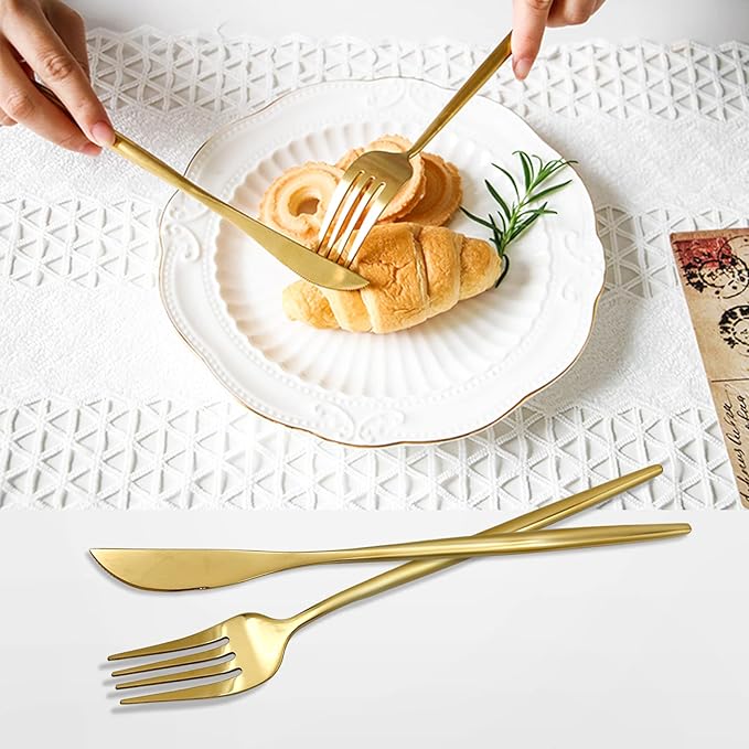 24-Piece Flatware Set, Stainless Steel Knife Fork Spoon, Home Dinnerware Tableware Set for 6, Cutlery Set, Include Knives/Forks/Spoons Gold
