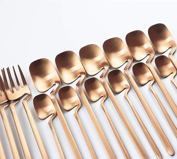 24pcs Copper Dinnerware Set 304 Stainless steel Cutlery Matte Forks Spoons Knives Flatware Set Dinner Silverware Set