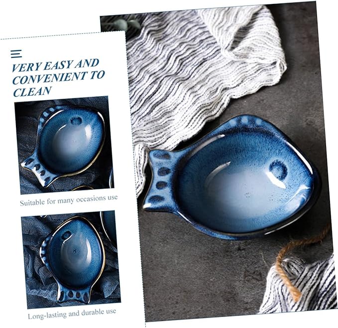 2pcs Ceramic Saucer Flatware Tray Plates Dipping Sauce Bowl Ceramic Dip Dish Side Dish Tableware Appetizer Plate Utensil Tray Sushi Making Kit Wasabi Spices Ceramics Mini, Blue