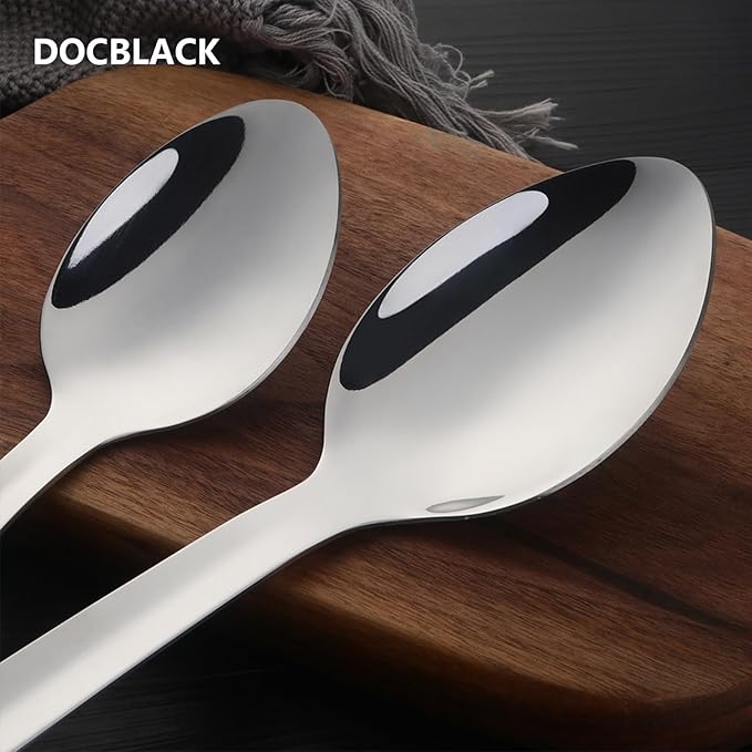 DOCBLACK 13 Inch Serving Spoons Set, Heavy Duty Stainless Steel Buffet Spoons with Long Handle for Kitchen, Restaurant, Party, Dishwasher Safe (Silver, 4PCS 13 inches)