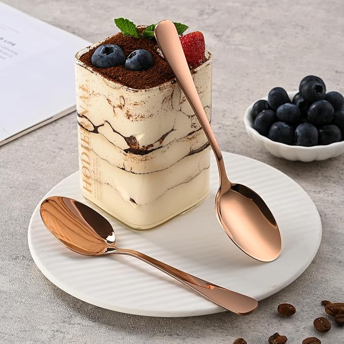 4.7 Inch Coffee Spoon,8 Pieces Rose Gold Stainless Steel Teaspoon Set,Mini Espresso Spoons,Copper Tea Spoon,Copper Seasoning Spoons