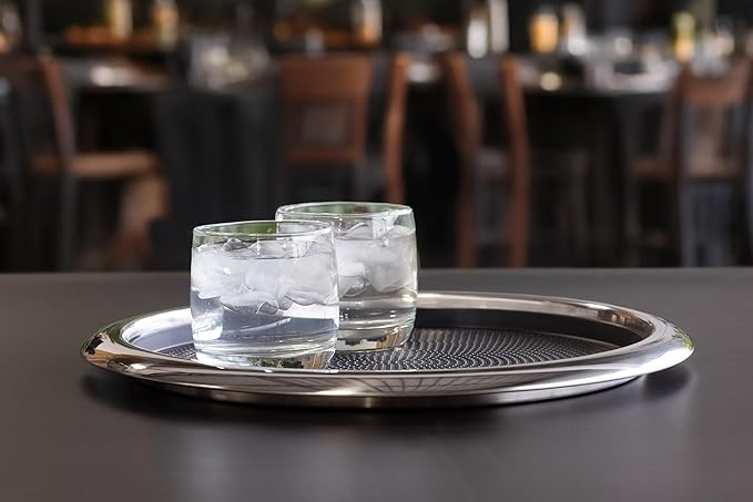 Service Ideas TR1412RIPS Tray with Removable Insert, 12" Round, Stainless Steel, Polished