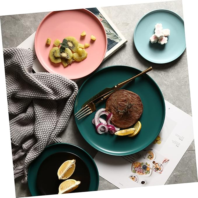 KICHOUSE Microwavable Ceramic Steak Plate Dinnerware for Fiestaware Plates Western Food Round Shape