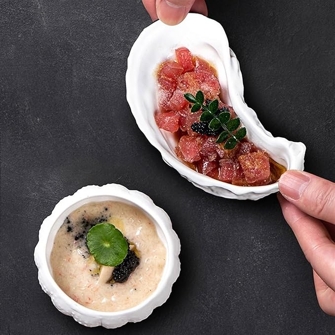 Sauce Dish Creative Oyster Shell Shape Ceramic Plate Upscale Restaurant Personalized Dessert Plate Dipping Bowl Appetizer Plate Snack Plate(A)