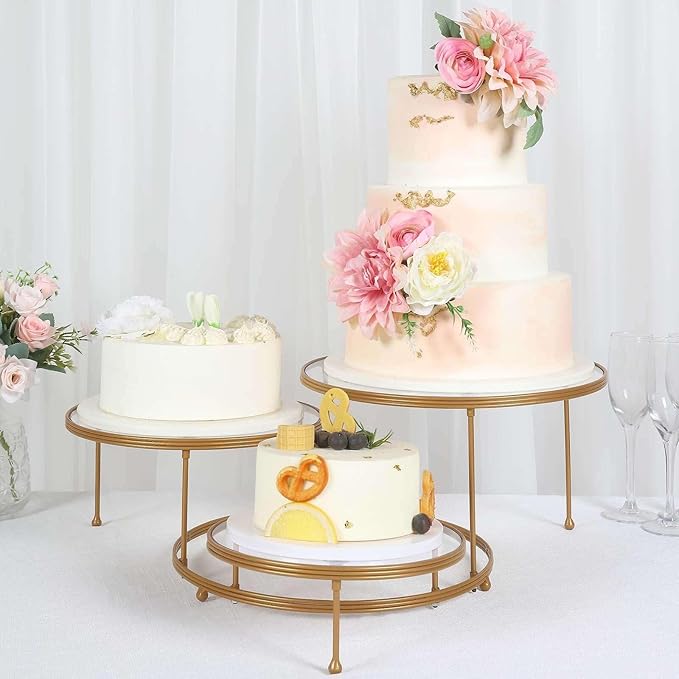 Tableclothsfactory 23" 3-Tier Gold Metal Cupcake Stand with Clear Round Acrylic Plates, Dessert Cake Display Holder