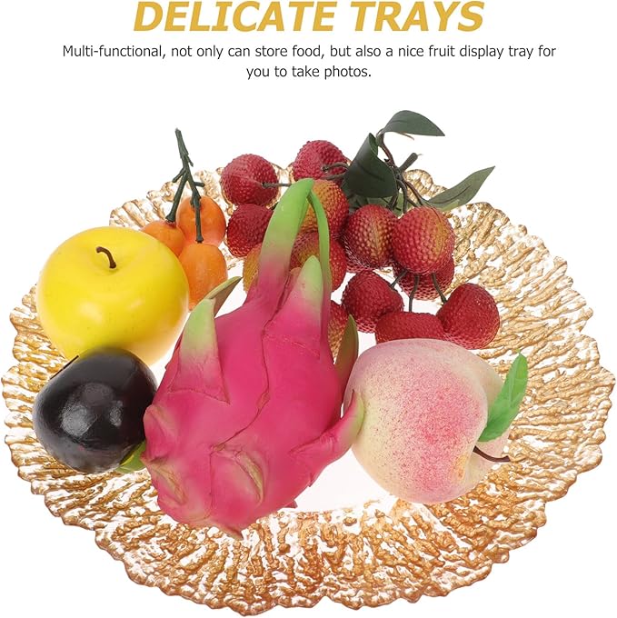 Luxshiny Creative Tree Grain Glass Fruit Tray, Gold Electroplated Snack Serving Tray, Wedding Dessert Plate for Party and Holiday Table Display