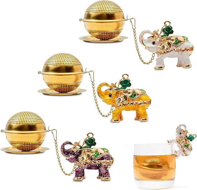 Stainless Steel Metal Tea Ball, 1.37-inch Tea Strainer, Crystal Diamond Elephant Tea Infuser for Loose Leaf Tea Festival Gifting and Personal Use, Gift Box Packaging(Violet Color)