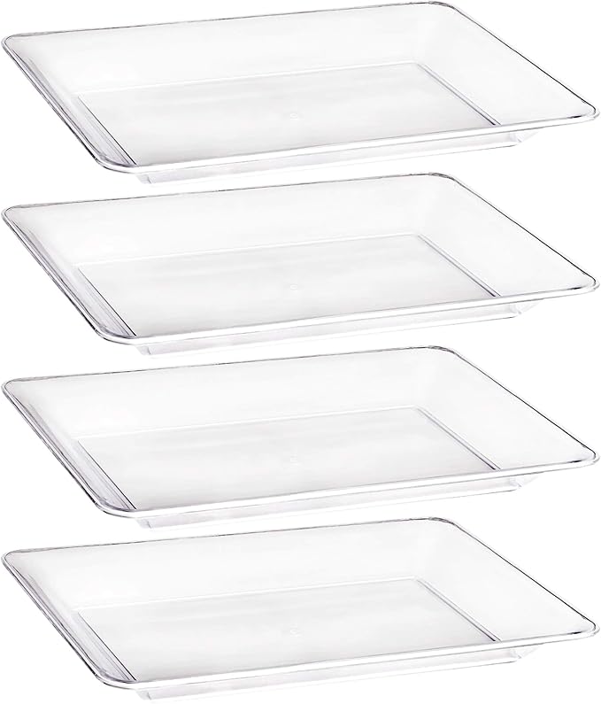 Plasticpro Plastic Serving Trays - 10 x 14 Serving Platters Rectangle Disposable Party Dish (12, Clear)