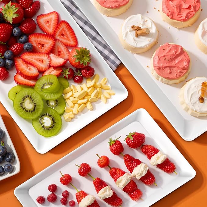 SpaceWhisper 3 Pack Serving Tray, Serving Platters for Snacks, Fruit, Cookies, Dessert, Large Reusable Rectangular Party Platters, 3 Size Set Large 16 * 11",Medium 14 * 9",Small 12 * 7"