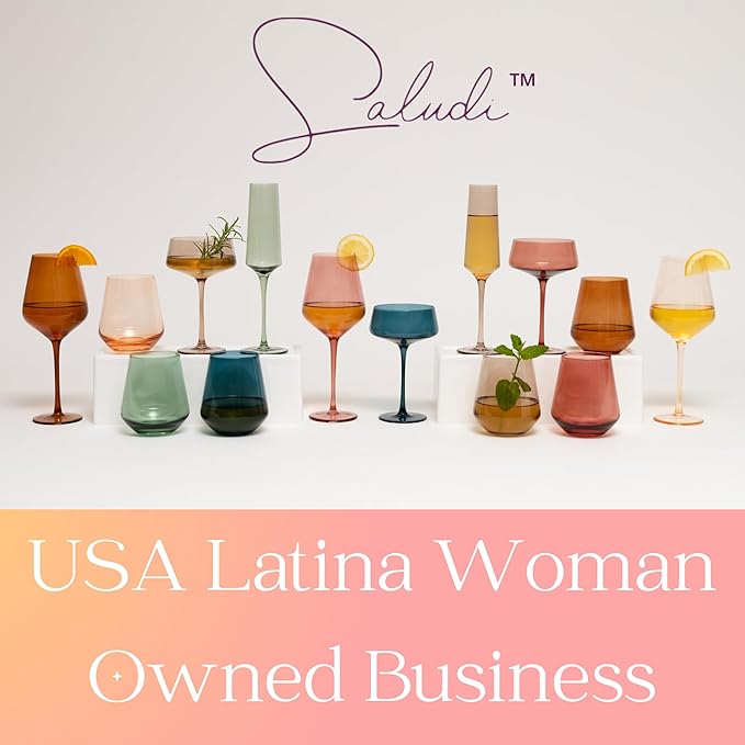 Saludi Original Light Peach Wine Glasses, 16.5oz (Set of 6) Stemmed Single Color Pantone Color of the Year Glass - Great for All Wine Types and Occasions or Gifts - Luxury, Durable, Hand-Blown