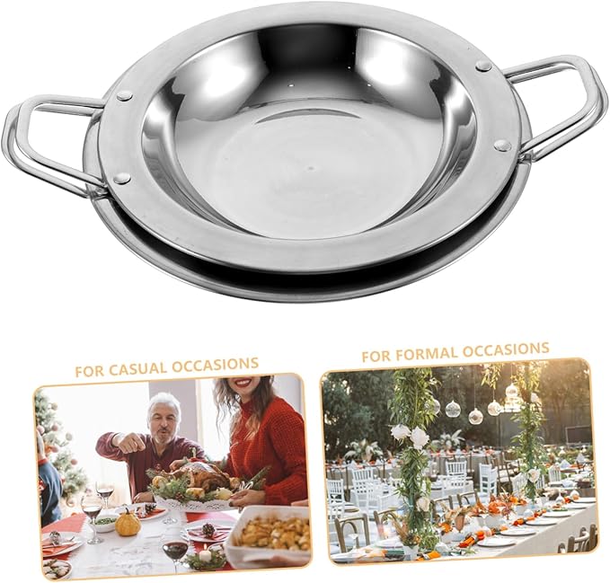 2pcs Stainless Steel Snack Plates Round Plate Handles for Hotel Serving Trays