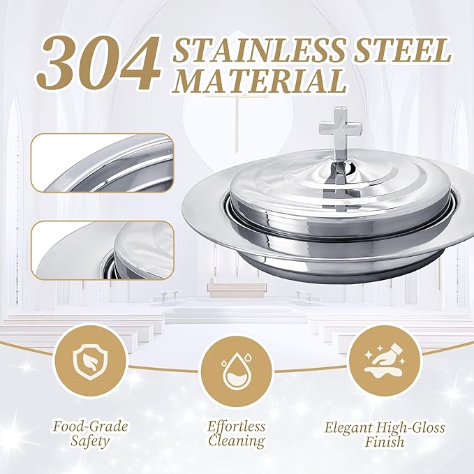 1Pcs Stainless Steel Communion Bread Plate for Church with Lid – Silver Communion Tray for Bread, Church Worship Supplies