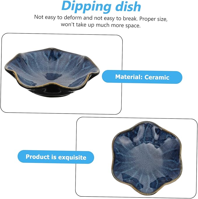 KICHOUSE 3pcs Japanese-style Ceramic Sauce Plates Dipping Bowls Blue Glazed Tableware for Appetizers and Snacks